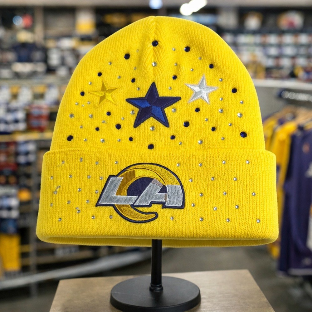 Los Angeles Rams‎ Beanie Yellow design with Logo, Star & Rhinestones